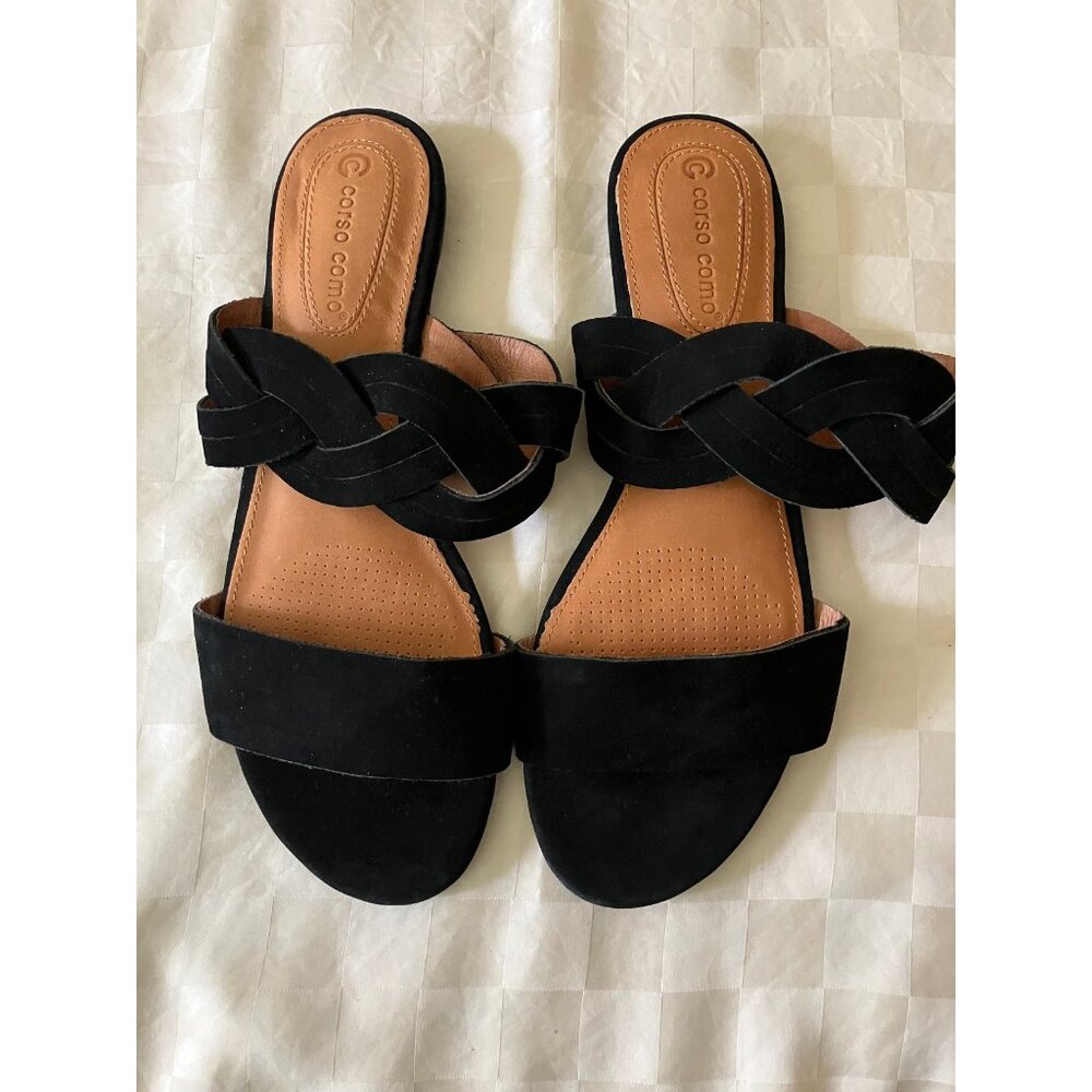 Corso Como Black Leather Pleated Ribbon Sandals Size 8.5 M